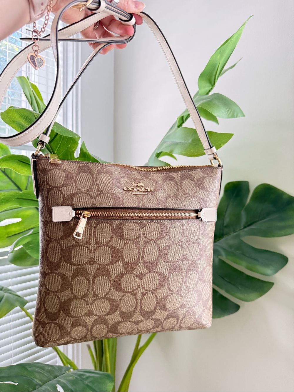 Coach Rowan Khaki/Chalk Signature Coated Canvas File Bag/Crossbody (C1554)